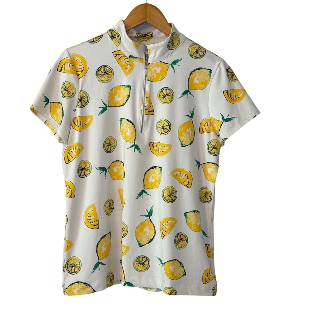 Weekends by Chico's Lemon 1/4 Zip Short Sleeve Top Womens size 2/Large